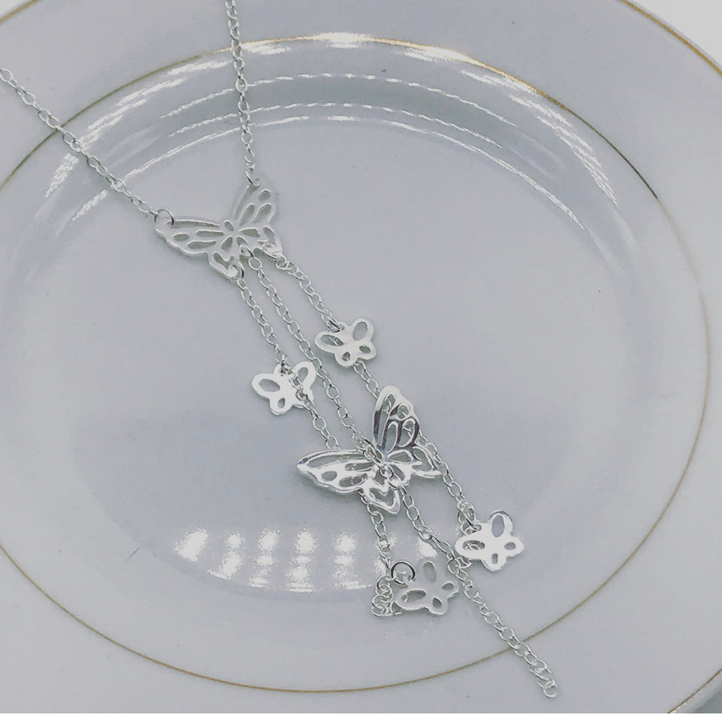 Strands of Silver Butterfly Necklace