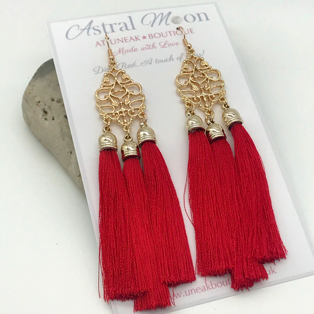 Diva Red Tassel Earrings