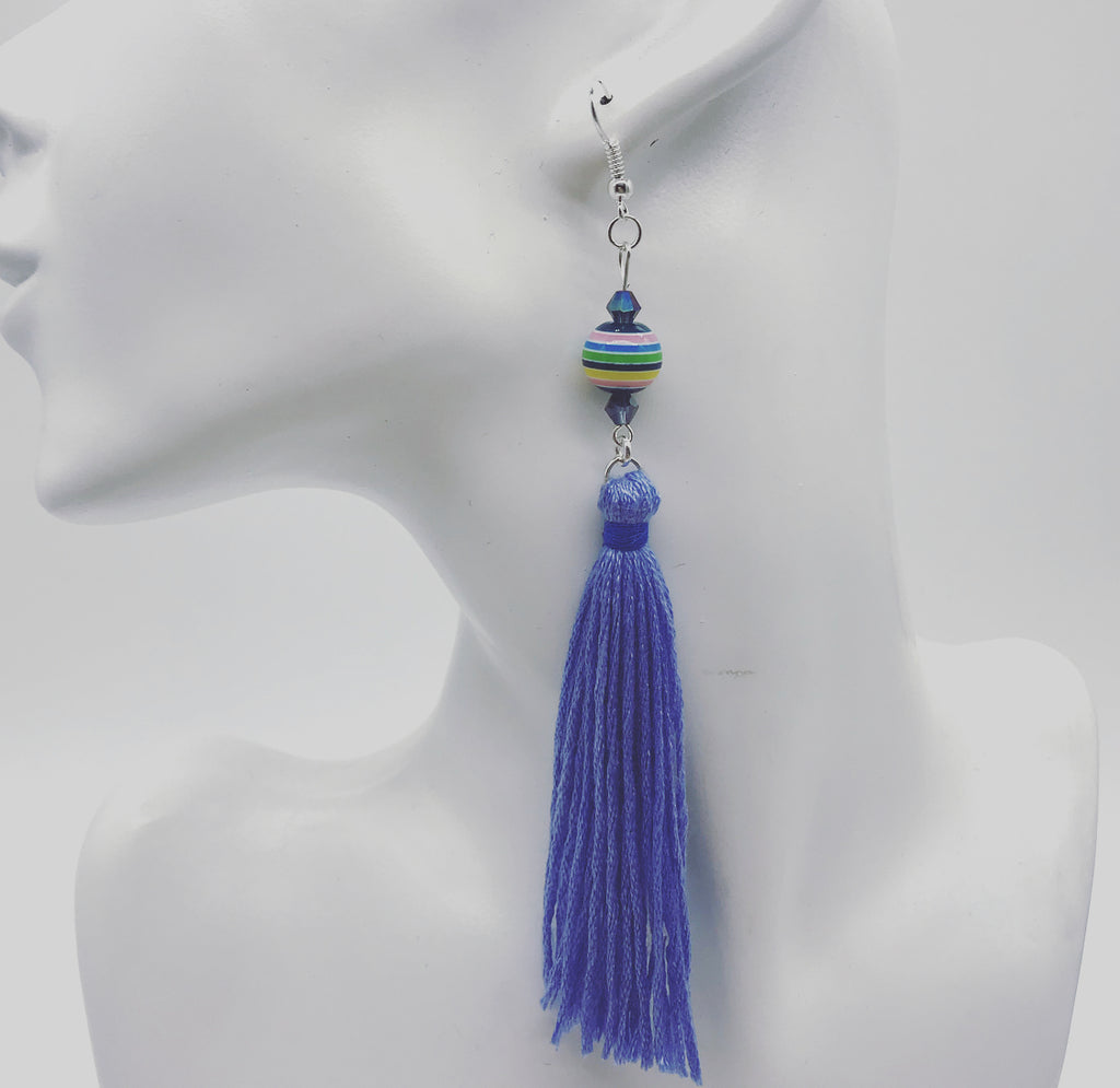 Carnival Blue Tassel Earrings