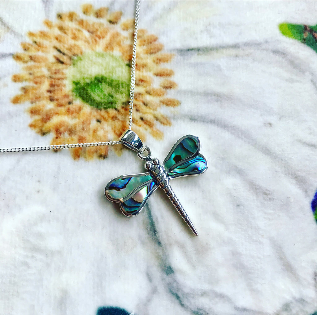Sterling Silver and Abalone Shell Dragonfly Pendant
