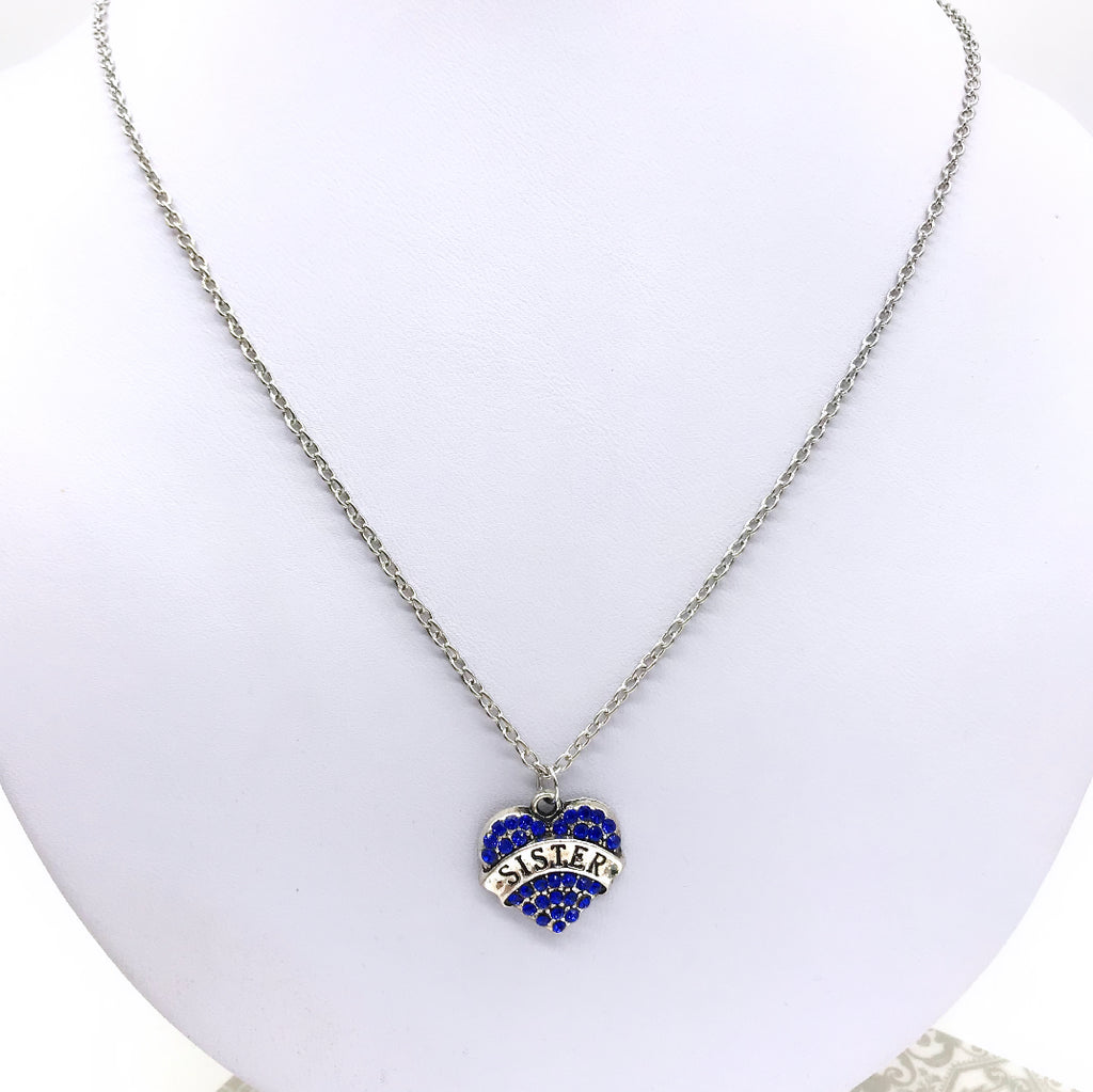Blue Crystal Heart Sister Pendant