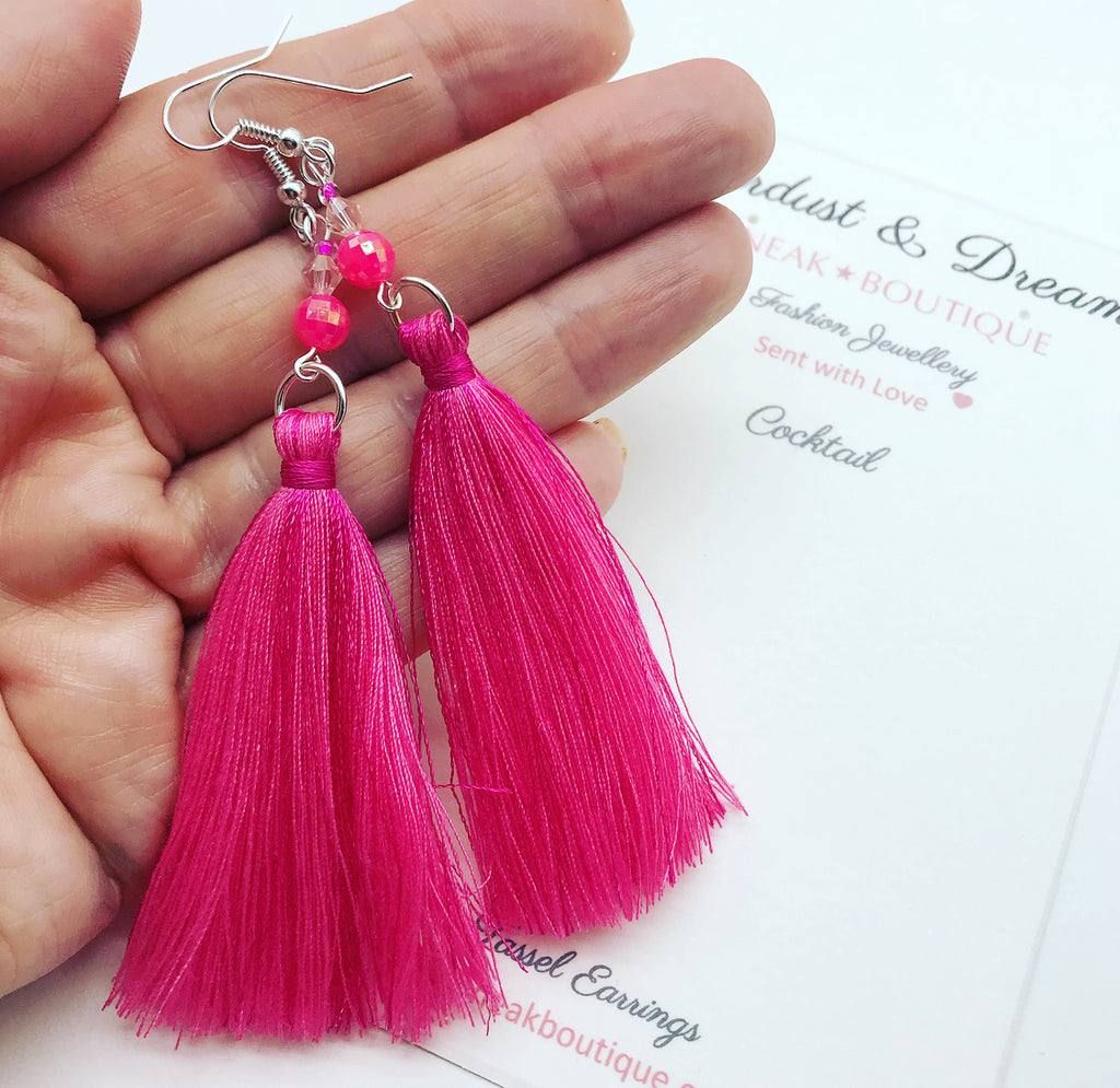 Cocktail Hot Pink Tassel Earrings