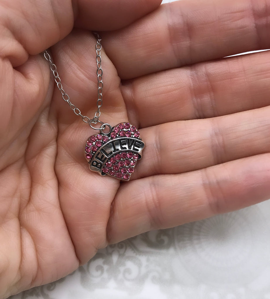 Believe Pink Crystal Heart Pendant