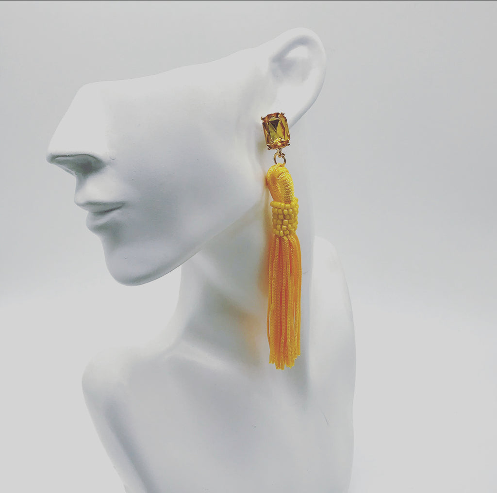 Crystals River Yellow Tassel Earrings