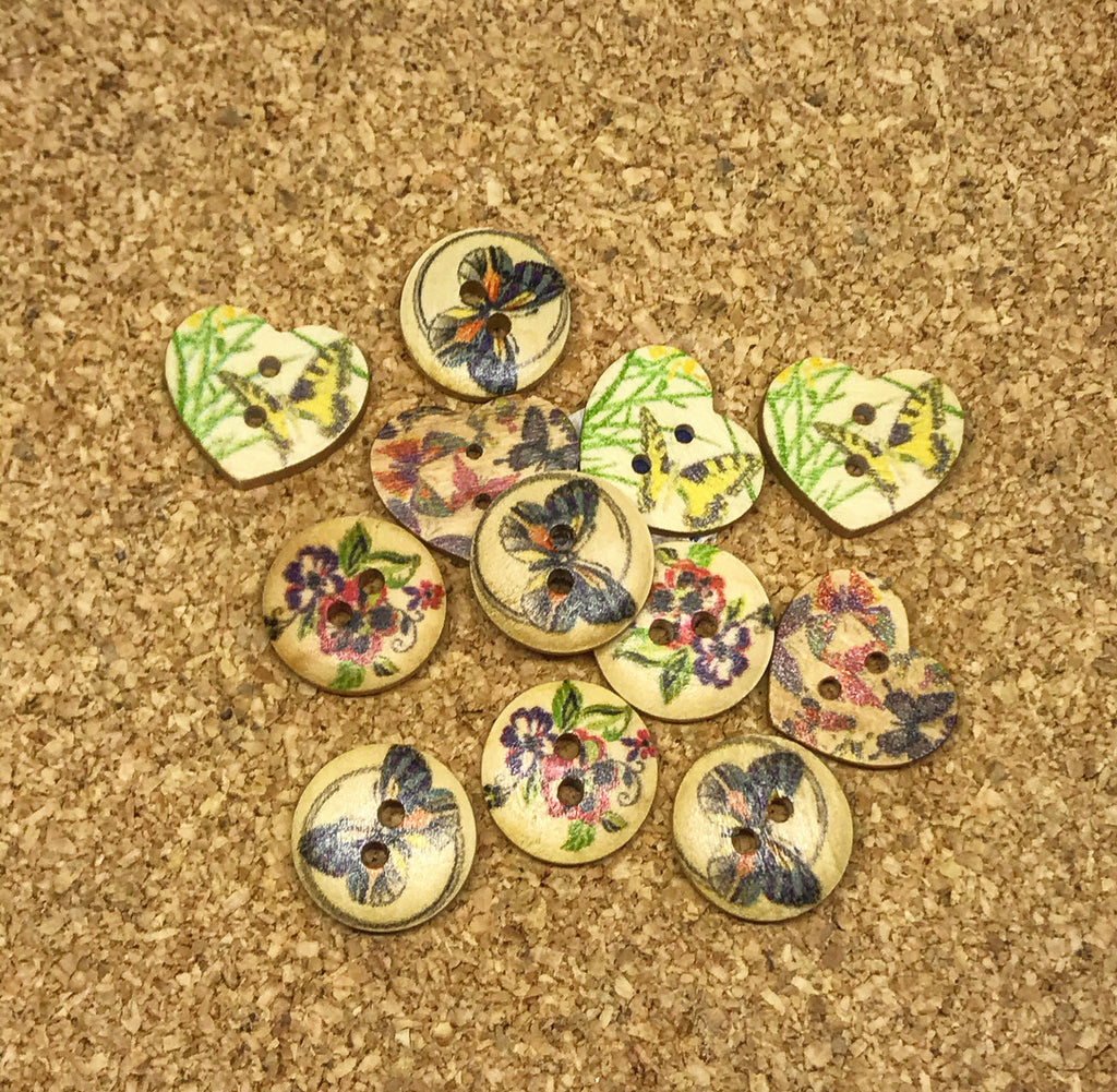 Butterfly floral & Heart Wooden Buttons