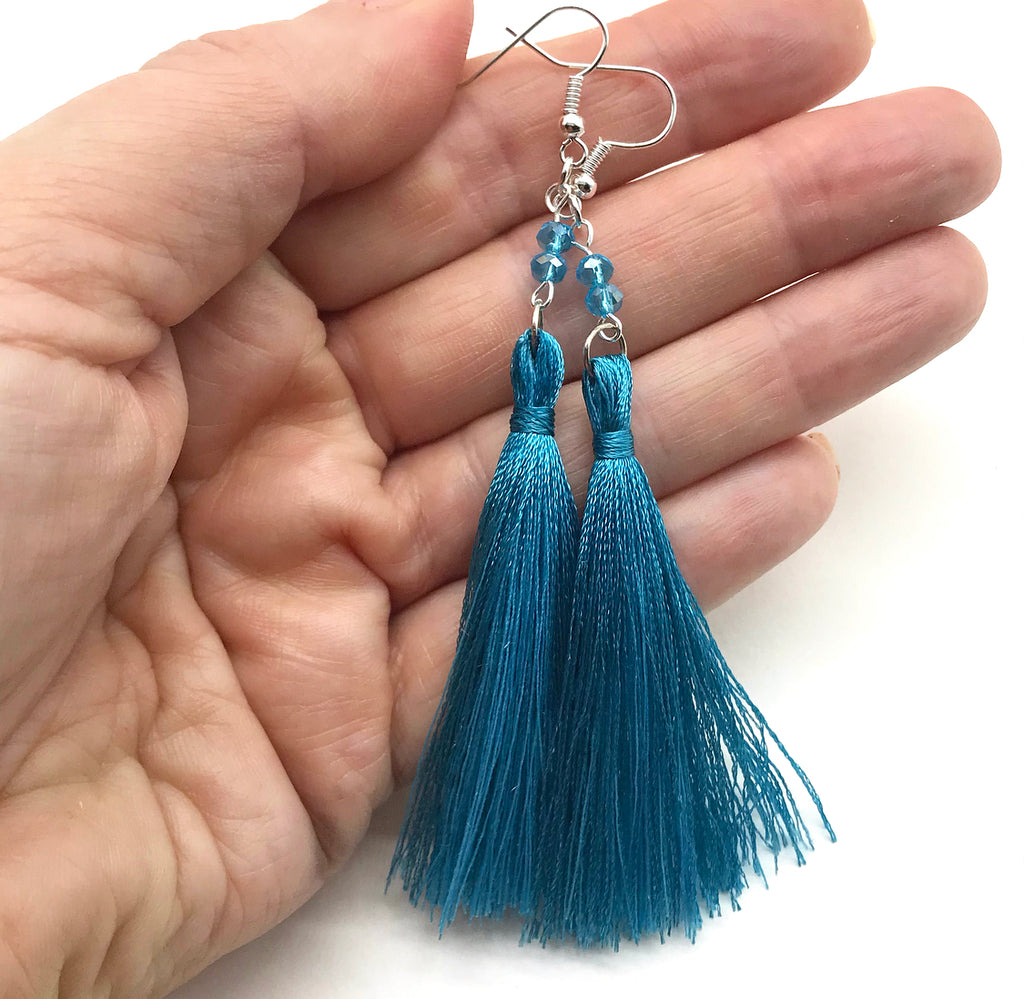Skyline Teal Tassel Earrings