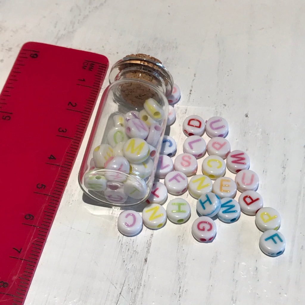 Mini Jar of Rainbow Alphabet Beads