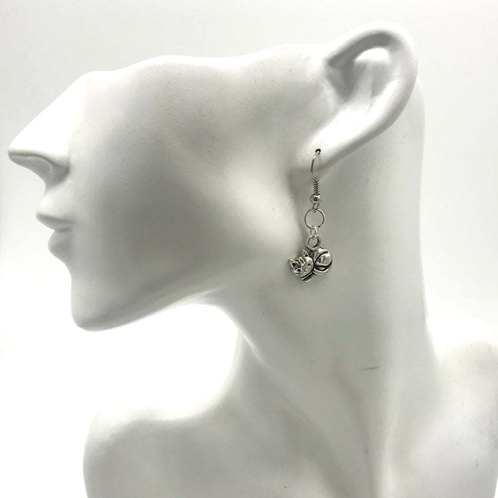 Curled Up Cat Silver Earrings