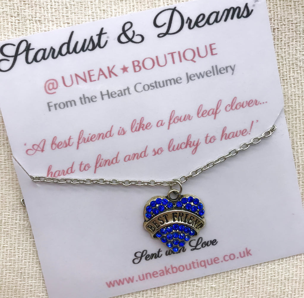 Blue Crystal Heart Best Friend Pendant