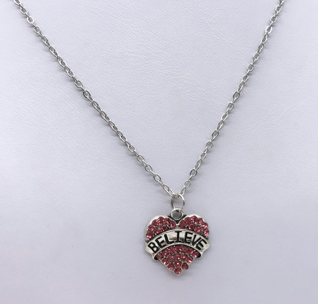 Believe Pink Crystal Heart Pendant