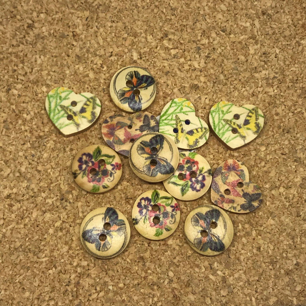 Butterfly floral & Heart Wooden Buttons