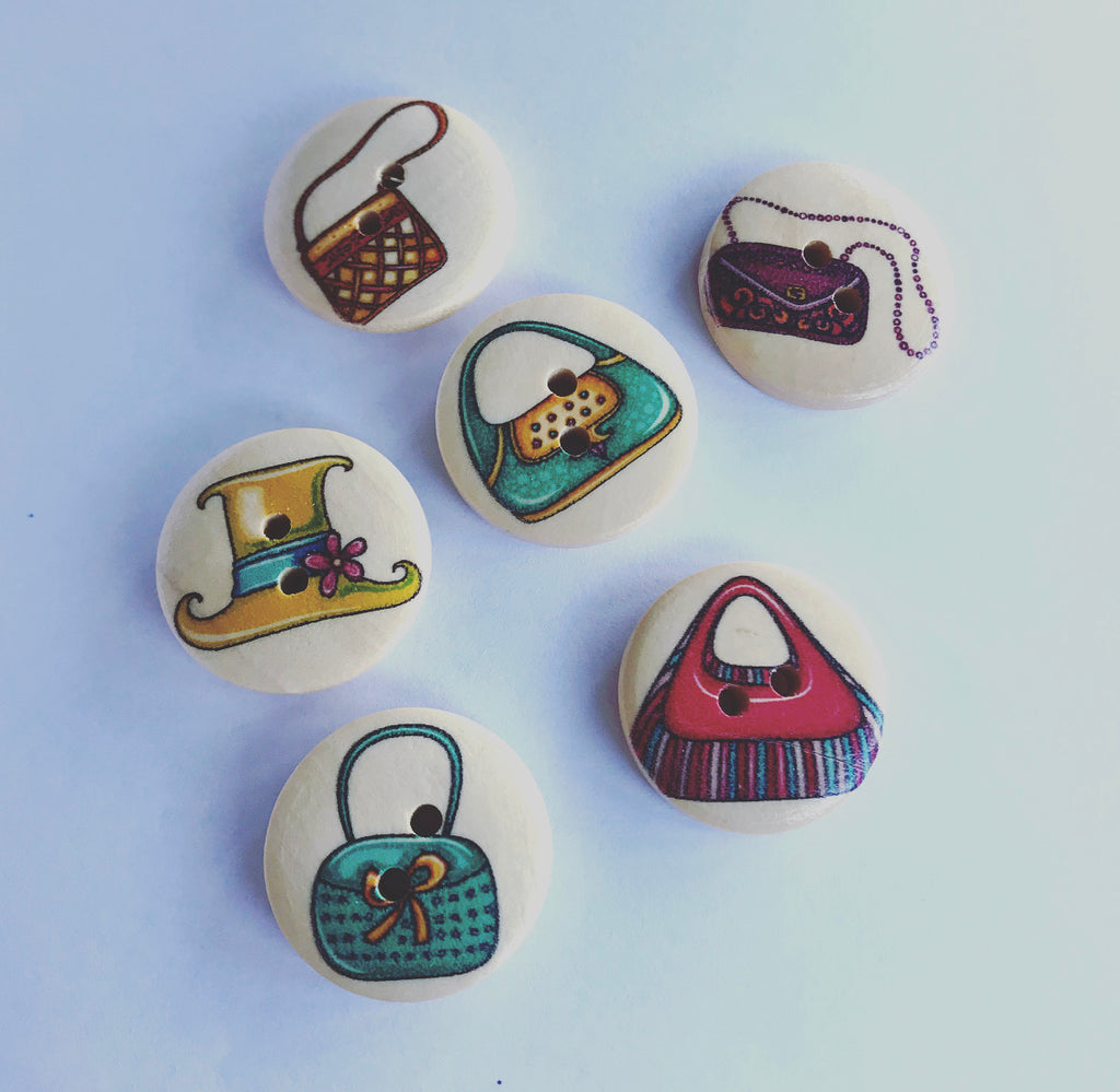 Hats and Handbags Wooden Picture Buttons