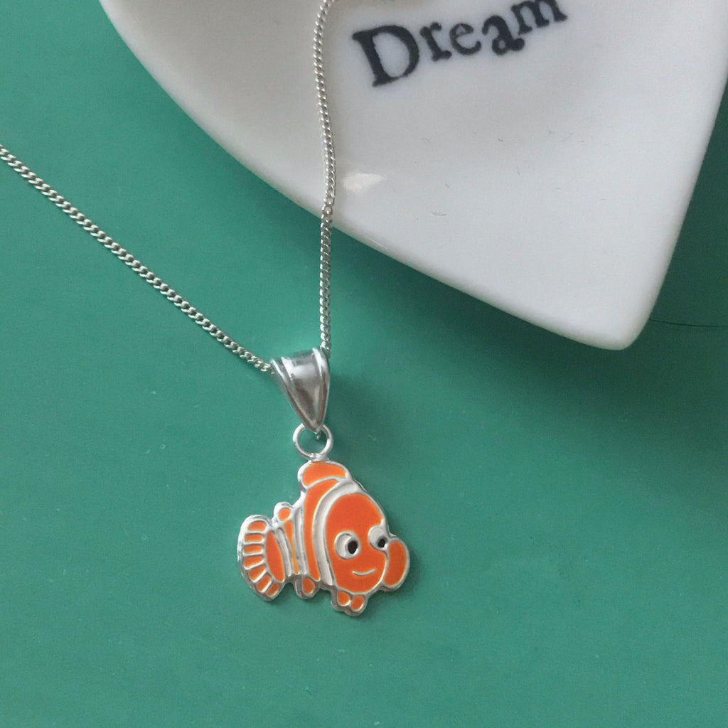 Sterling Silver Enamel Clown Fish Pendant