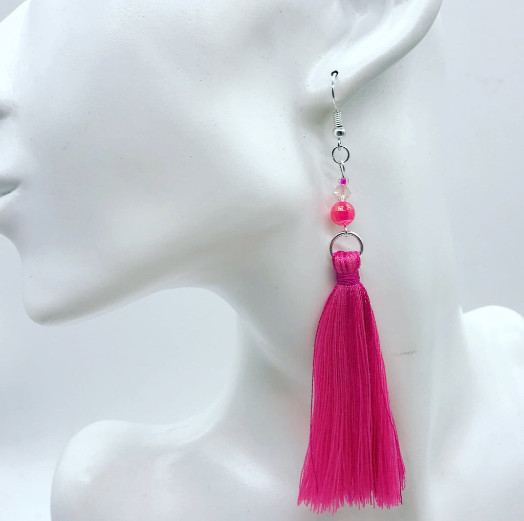 Cocktail Hot Pink Tassel Earrings