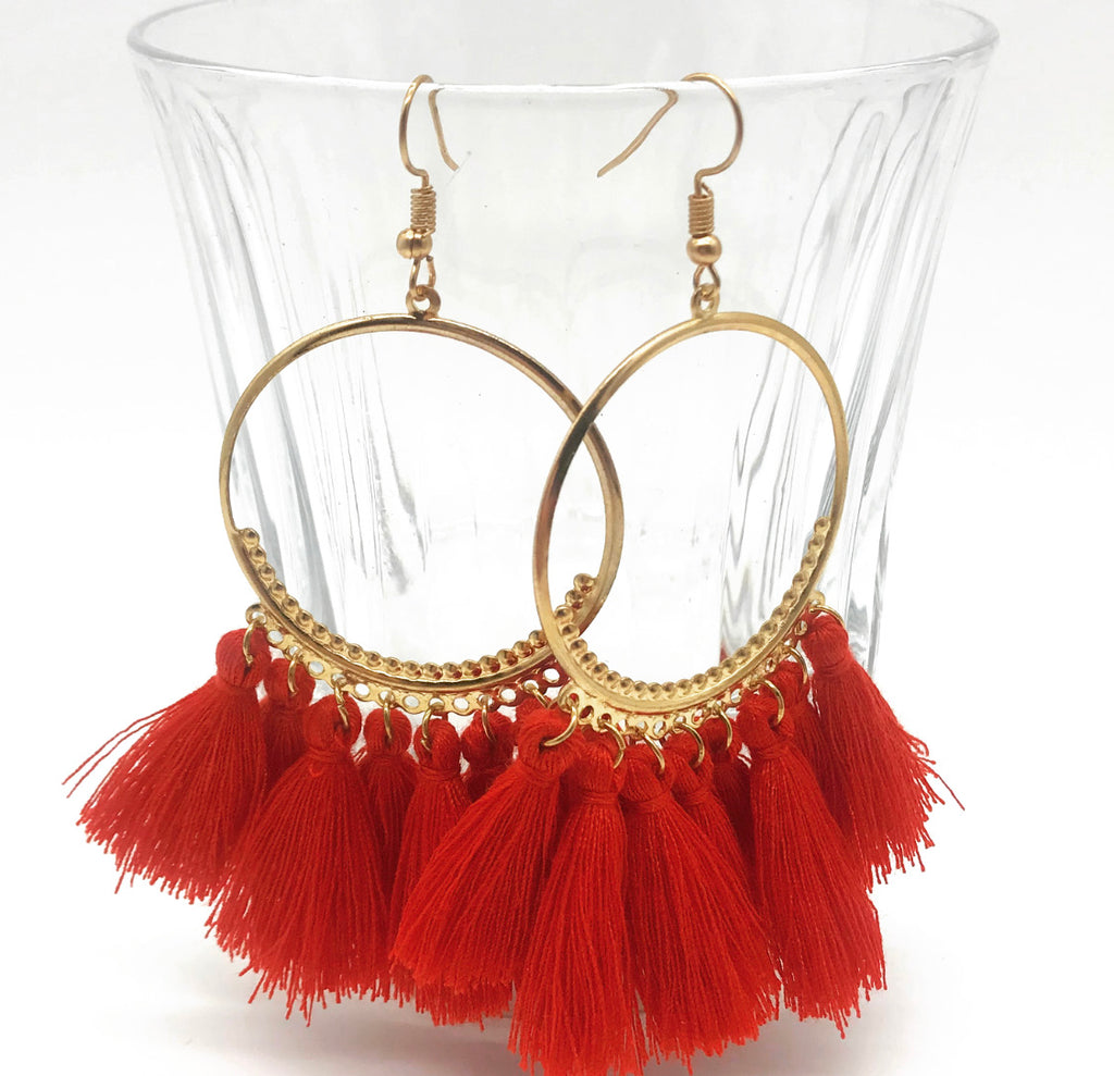 red sky tassel earrings