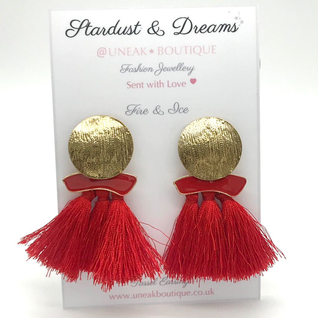 fire and ice tassel earrings