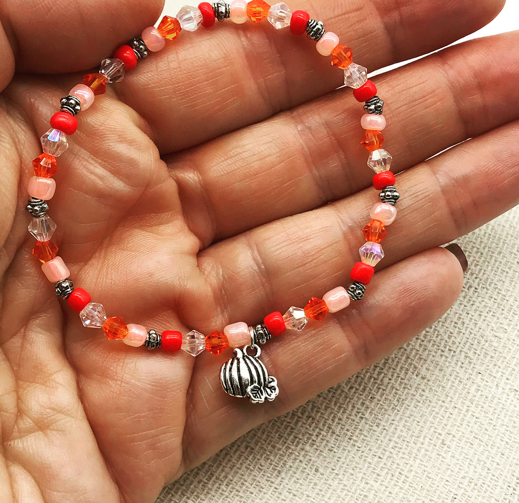 Pumpkin Patch Handmade Beaded Bracelet