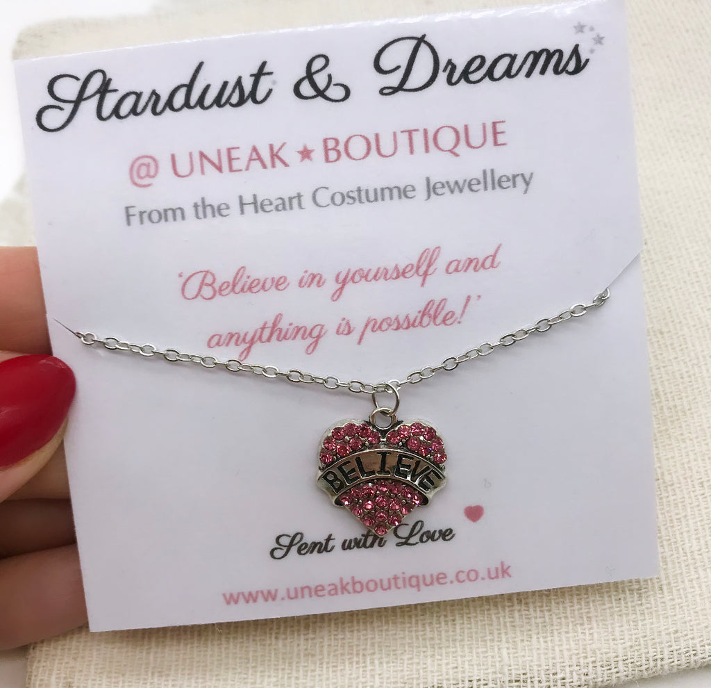 Believe Pink Crystal Heart Pendant