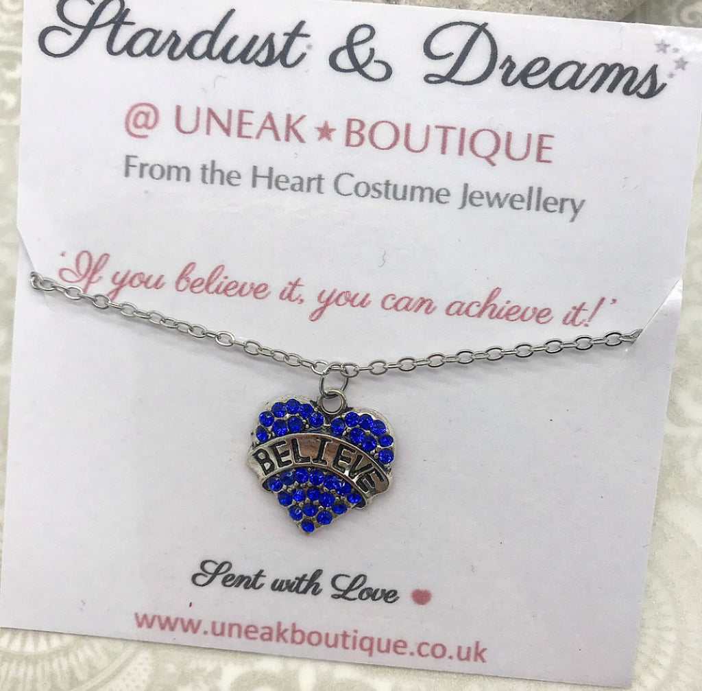 Believe Blue Crystal Heart Pendant