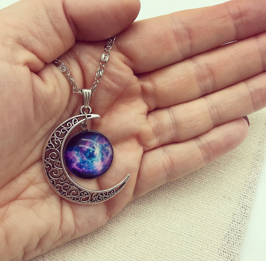 Blue Galaxy Moon Pendant