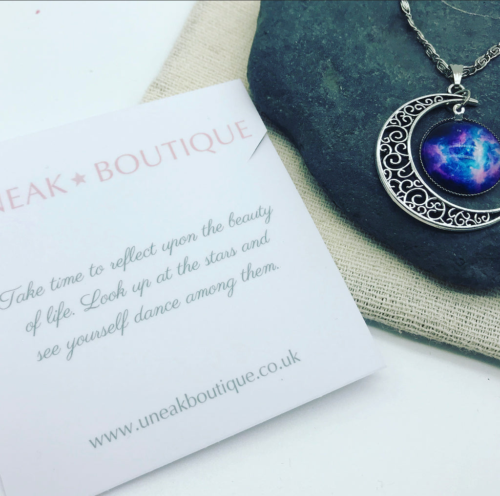 Blue Galaxy Moon Pendant