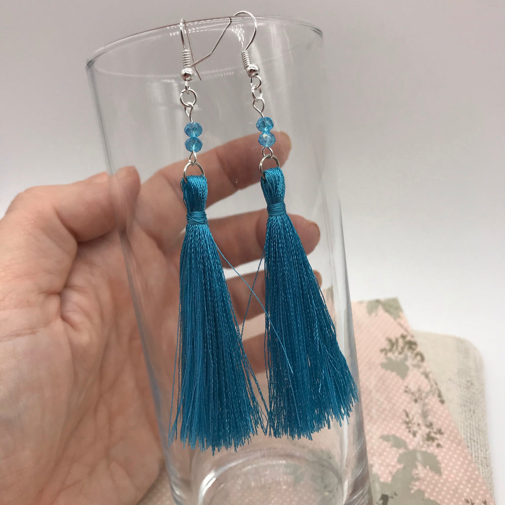 Skyline Teal Tassel Earrings