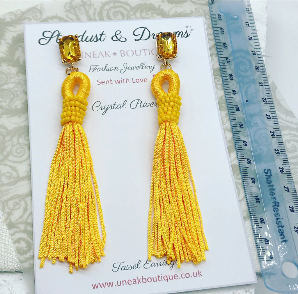 Crystals River Yellow Tassel Earrings