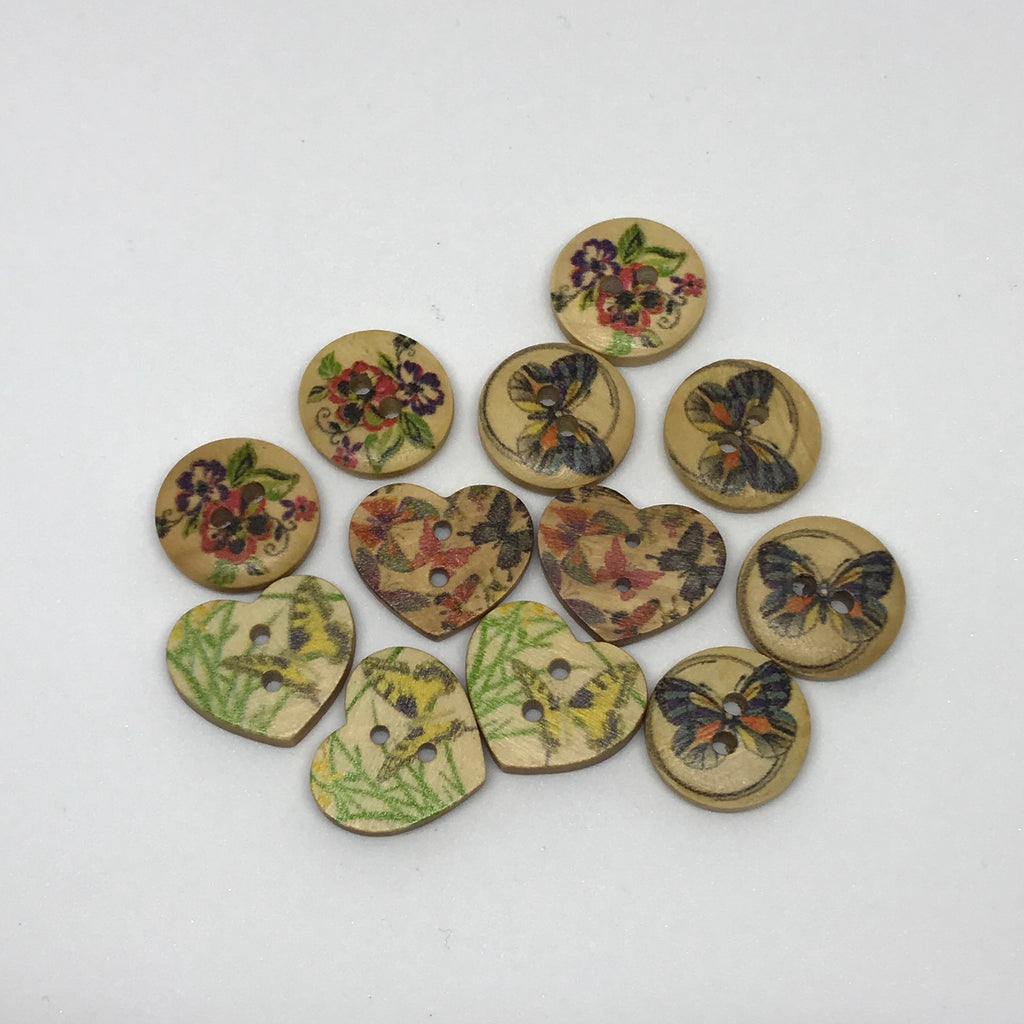 Butterfly floral & Heart Wooden Buttons