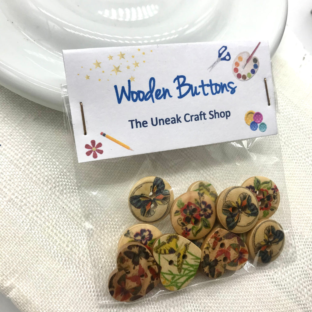 Spring Floral Butterfly Heart Wooden Buttons