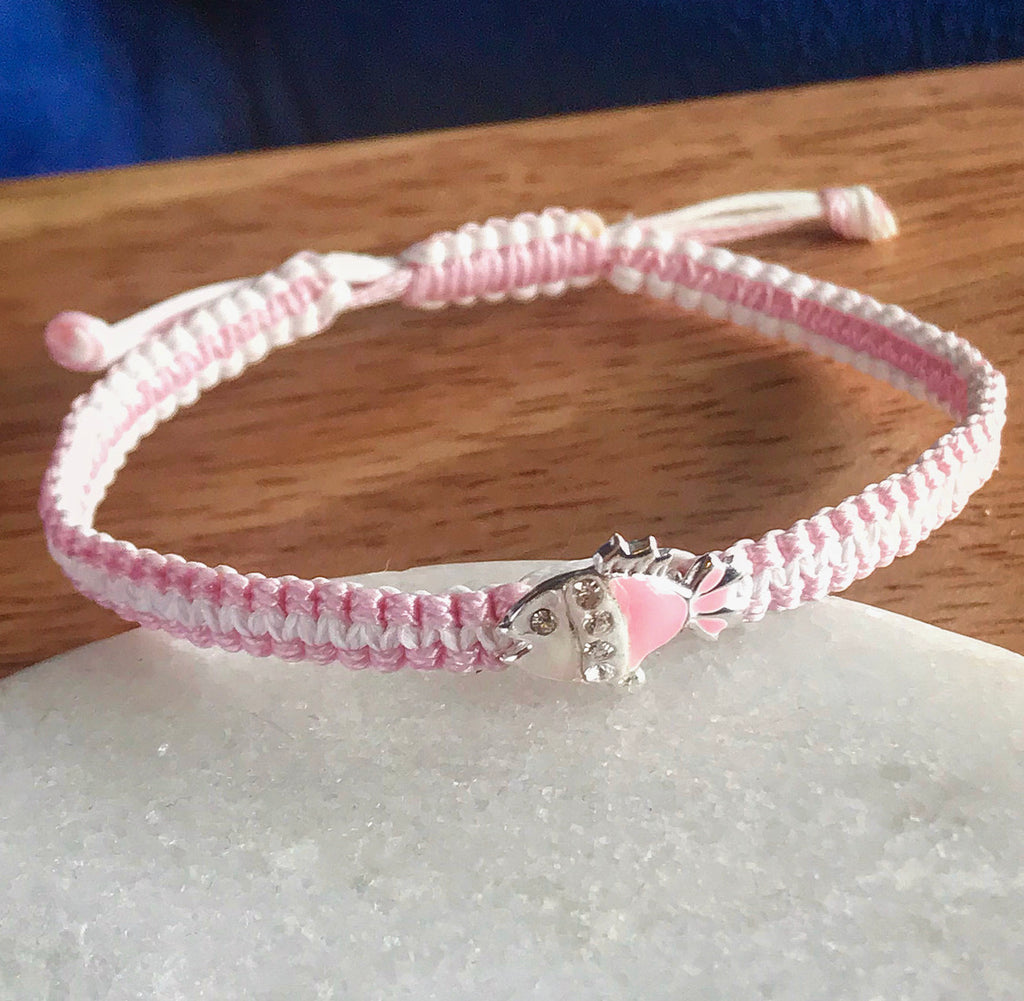 Pink Enamel Fish Charm Bracelet 