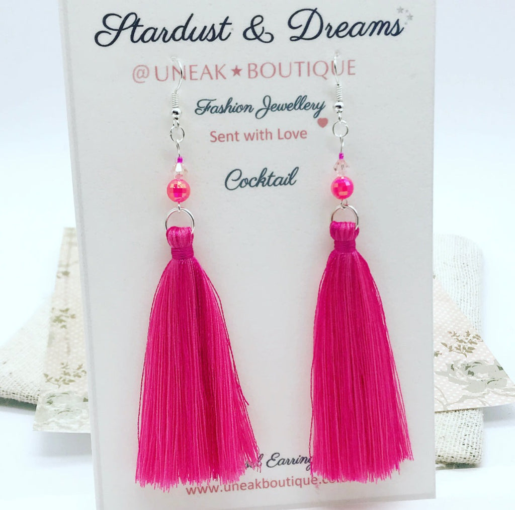 Cocktail Hot Pink Tassel Earrings