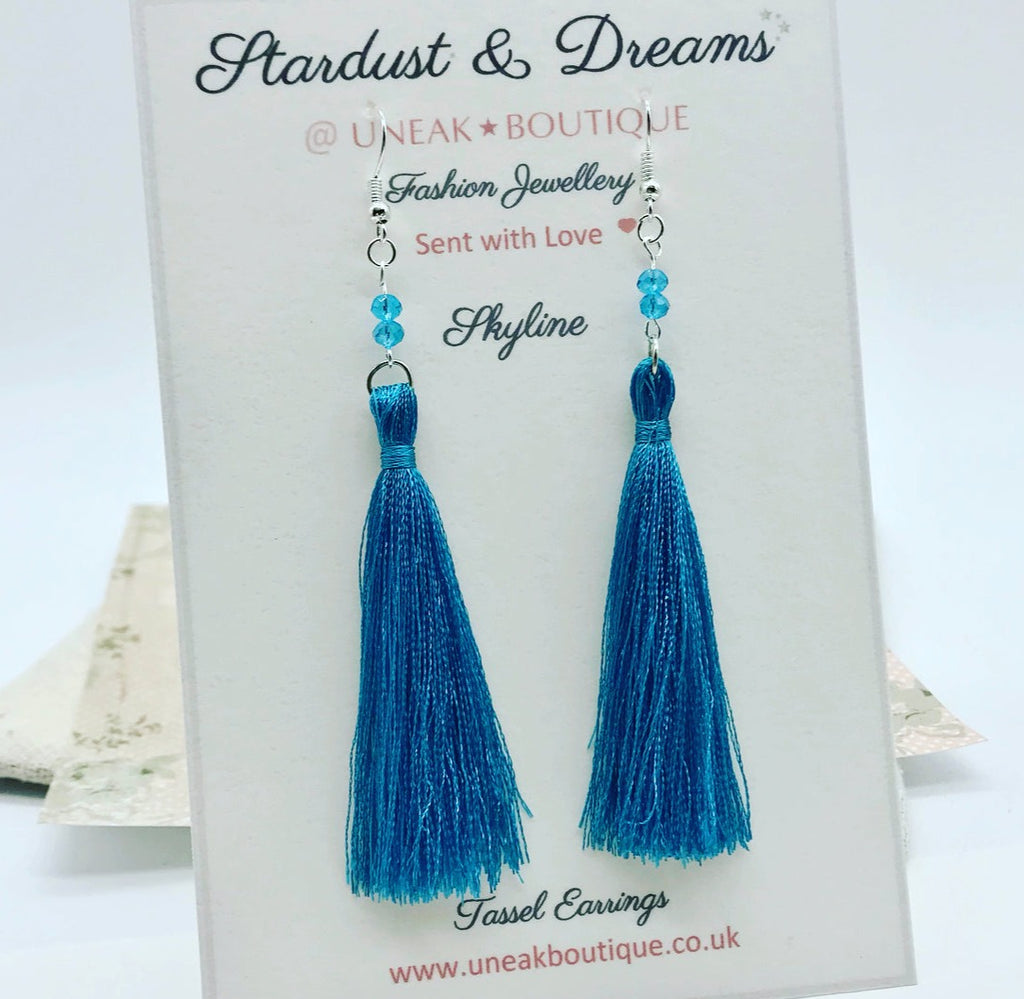 Skyline Teal Tassel Earrings