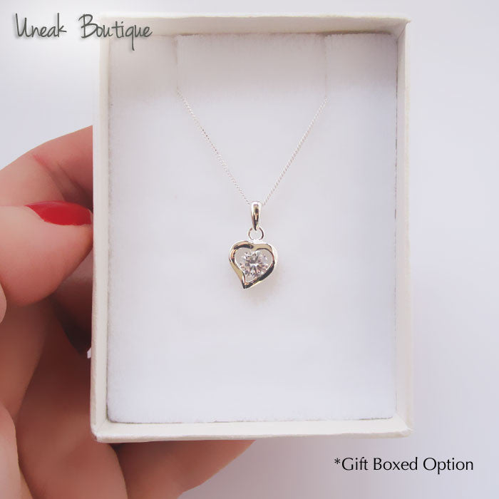 Clear Crystal Silver Heart Pendant