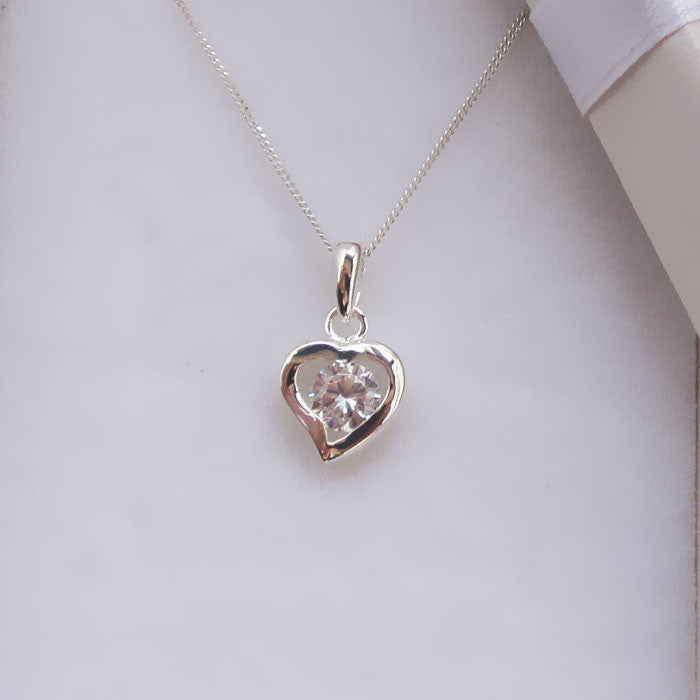 Clear Crystal Silver Heart Pendant