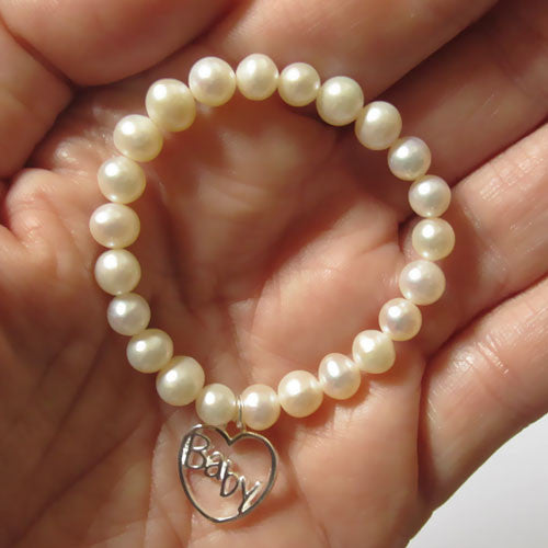 White Freshwater Pearl Heart Baby Bracelet