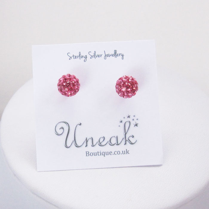 Rose Pink Crystal Ball Earrings