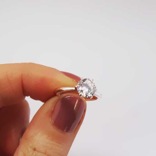 Clear Cubic Zirconia Sterling Silver Solitaire Ring