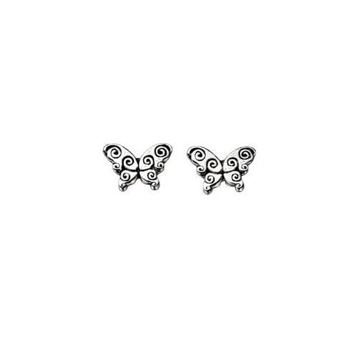 Mini Scroll Design Silver Butterfly Stud Earrings