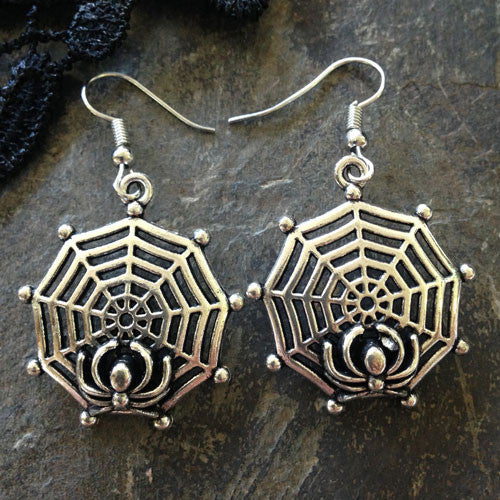 Silver Spider Web Earrings
