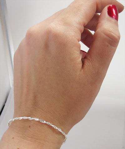 Square Snake Chain Silver Bracelet with Silver Beads
