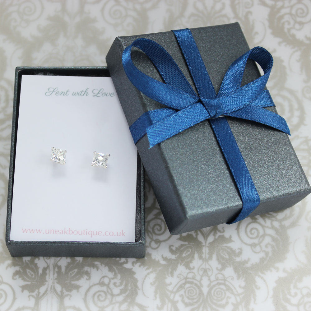 Checkerboard silver earrings