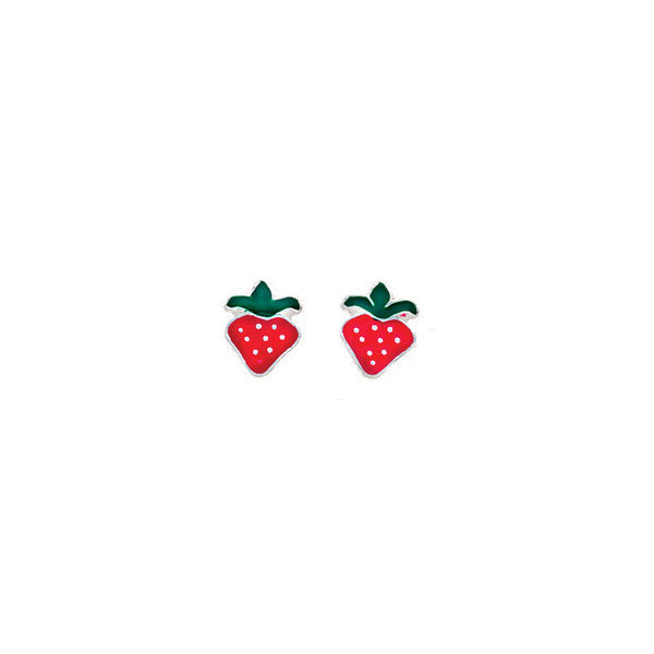 Red Enamel Strawberry Kids Earrings