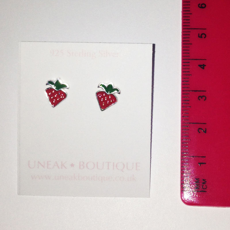 Red Enamel Strawberry Kids Earrings