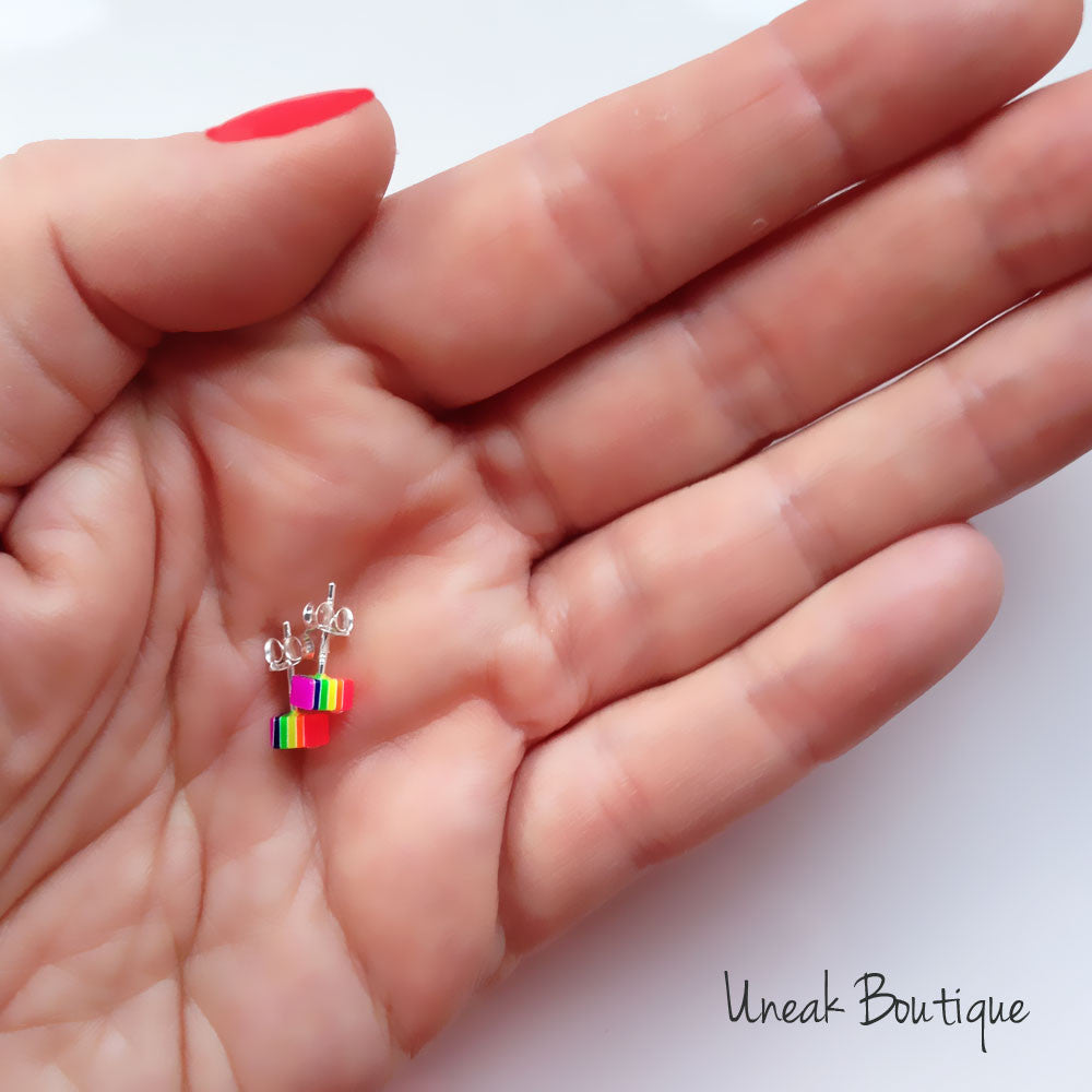 Rainbow Crystal Heart Stud Earrings