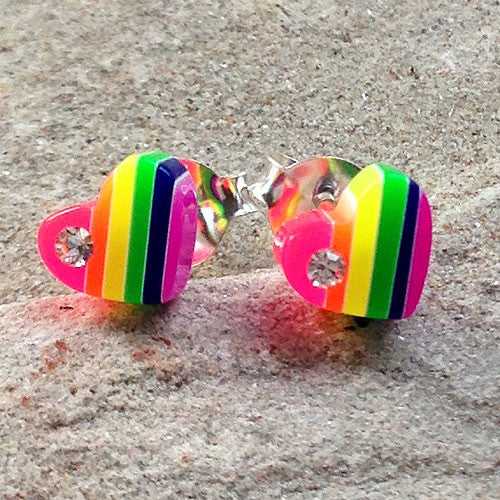 Rainbow Crystal Heart Stud Earrings