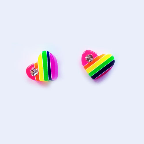 Rainbow Crystal Heart Stud Earrings