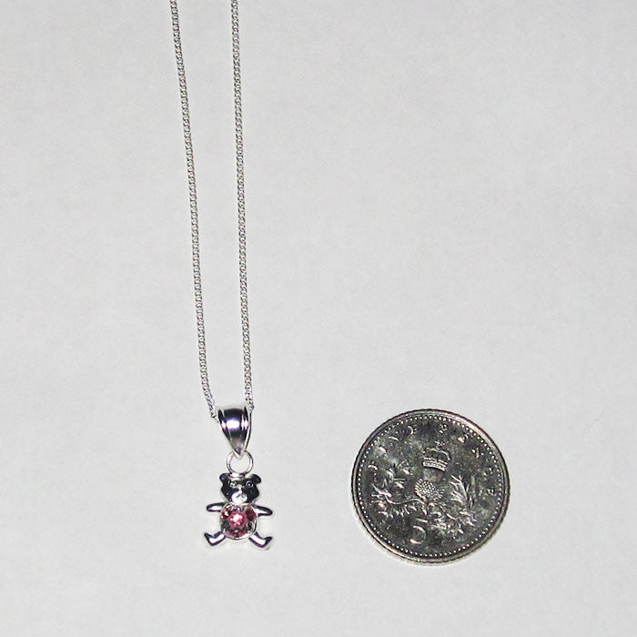 Girls Sterling Silver Bear Pendant with Pink Crystals