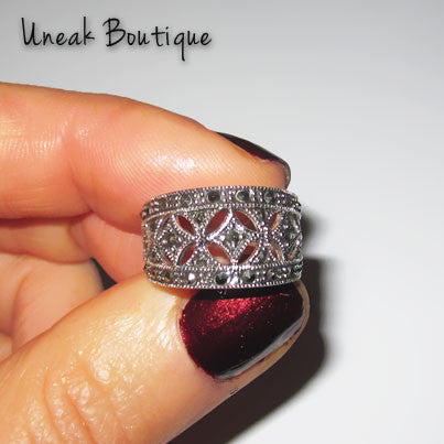 Wide Band Marcasite Ring in Sterling Silver