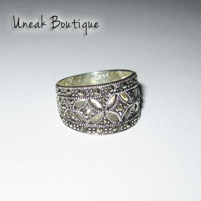 Wide Band Marcasite Ring in Sterling Silver